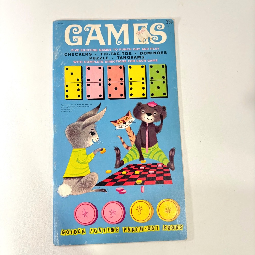 Vintage 1962 Golden Funtime Punch-Out Games Book Checkers Dominoes Tangrams 60s